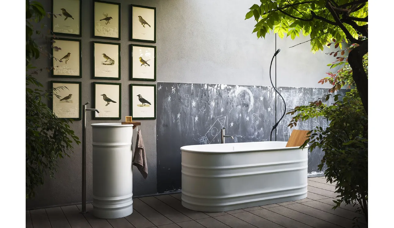 Lavabo e Vasca di design realizzati in acciaio inox e proposti con verniciatura completamente bianca Vieques di Agape